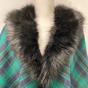 NEW Talbots Blackwatch Cape Ruana with Faux Fur